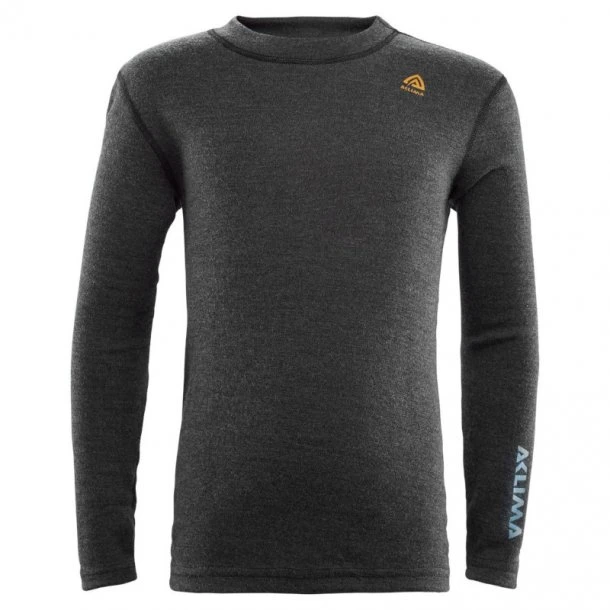 Aclima - WarmWool Crew Neck Junior Uldtrøje Grå/Orange 3 Aclima - WarmWool Crew Neck Junior Uldtrøje Grå/Orange