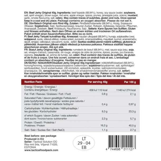 Tactical Foodpack - Original Beef Jerky 110 Kcal 4 Tactical Foodpack - Original Beef Jerky 110 Kcal - Billede 2